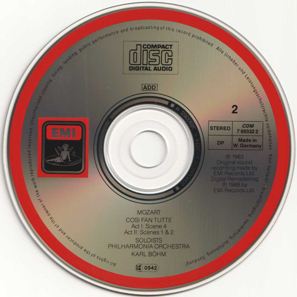 Mozart* – Schwarzkopf* • Ludwig* • Kraus* • Taddei* • Steffek* • Berry* / Philharmonia Chorus, Philharmonia Orchestra / Karl Böhm : Così Fan Tutte (3xCD, Album, RE, RM)