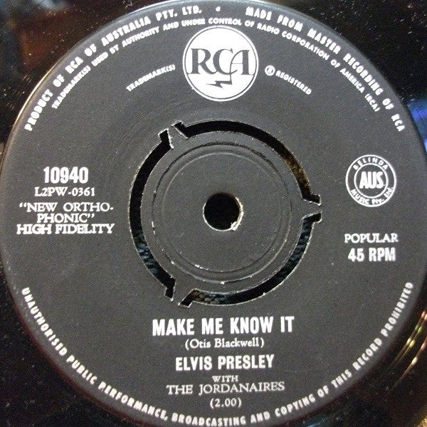 Elvis Presley With The Jordanaires : It's Now Or Never (7", Single)