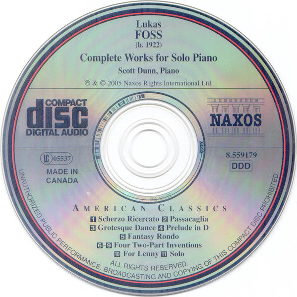 Lukas Foss, Scott Dunn : Complete Works For Solo Piano (CD, Album)