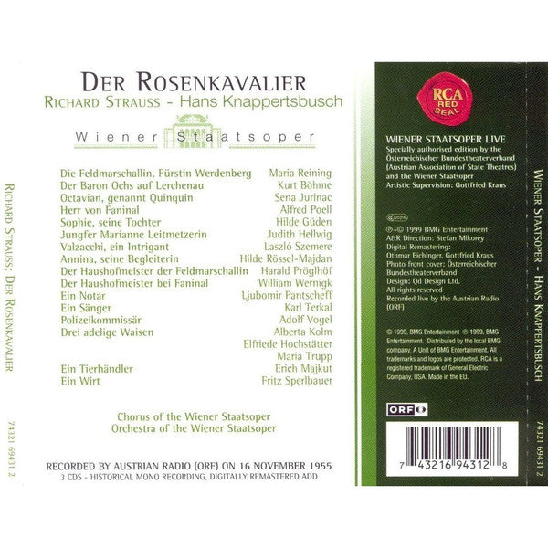 Richard Strauss - Reining* • Böhme* • Jurinac* • Poell* • Güden* • Wiener Staatsoper* • Hans Knappertsbusch : Der Rosenkavalier (3xCD, Album, Mono, RE, RM)
