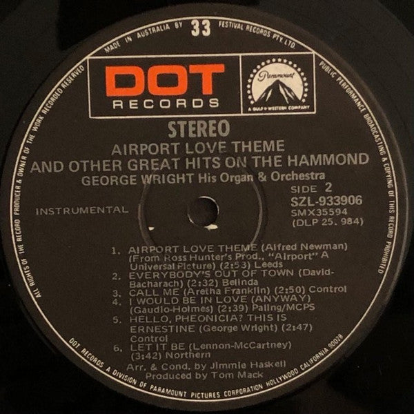George Wright (2) : Airport Love Theme And Other Great Hits (LP, Album)