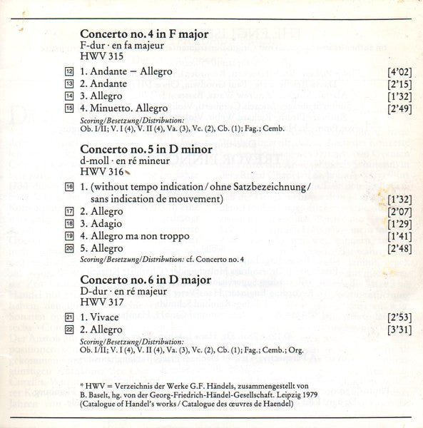 Georg Friedrich Händel, The English Concert, Trevor Pinnock : 6 Concerti Grossi Op. 3 (CD, RE)