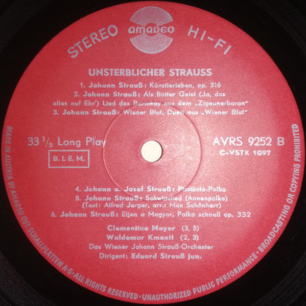 Johann Strauss Jr., Clementine Mayer, Wiener Johann Strauss Orchestra, Waldemar Kmentt, Eduard Strauß : Unsterblicher Strauss (LP, Comp)