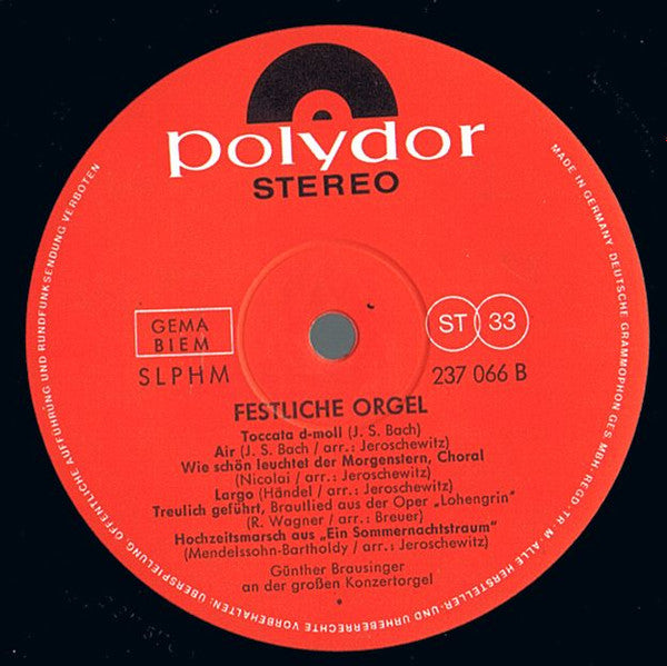 Günther Brausinger : Festliche Orgel (LP, RE)