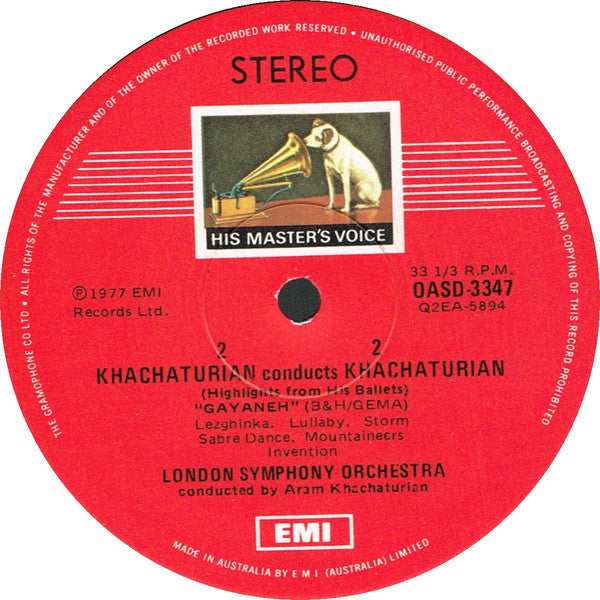 Aram Khatchaturian, London Symphony Orchestra : Khachaturian Conducts Khachaturian - Highlights From His Ballets Spartacus & Gayaneh (LP, Album, Quad, Club)