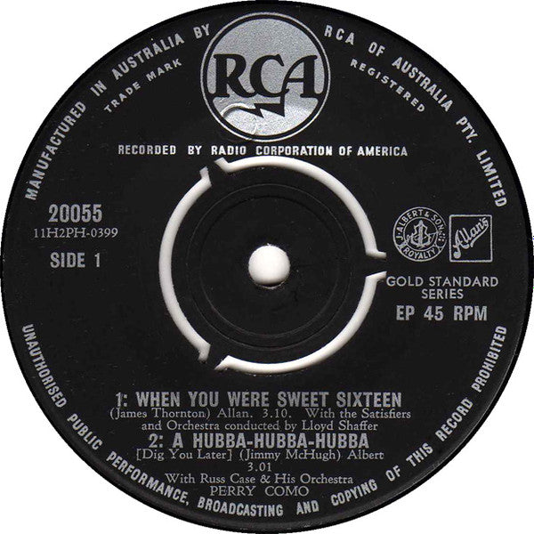 Perry Como : Sweet Sixteen (7", EP)