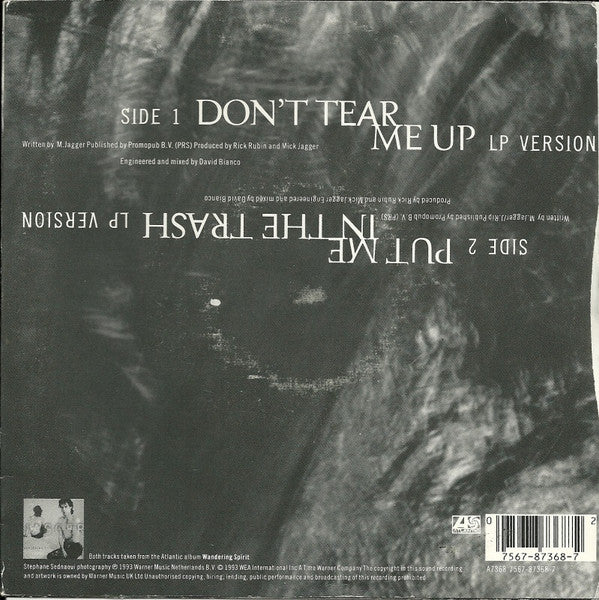 Mick Jagger : Don't Tear Me Up (7", Single, Pap)