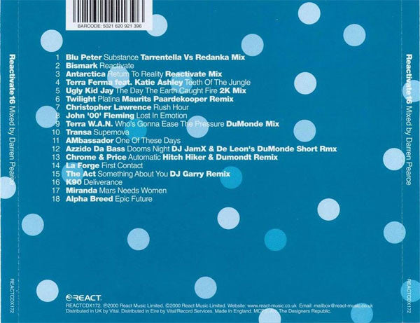 Darren Pearce : Reactivate 16 (CD, Comp, Mixed)