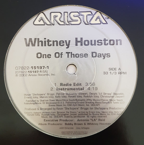 Whitney Houston : One Of Those Days (12", Maxi)