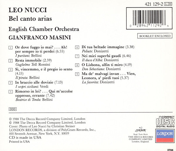 Leo Nucci, English Chamber Orchestra, Gianfranco Masini : Bel Canto Arias (CD)