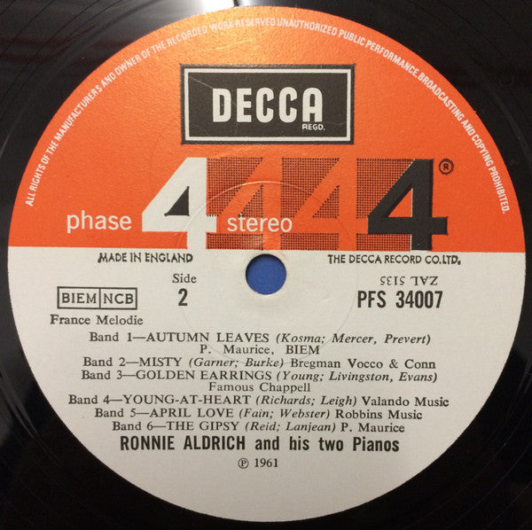 Ronnie Aldrich And His Two Pianos* : Melody And Percussion For Two Pianos (LP, Album)