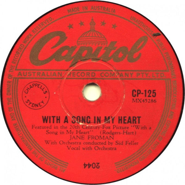 Jane Froman : I'll Walk Alone / With A Song In My Heart (Shellac, 10")