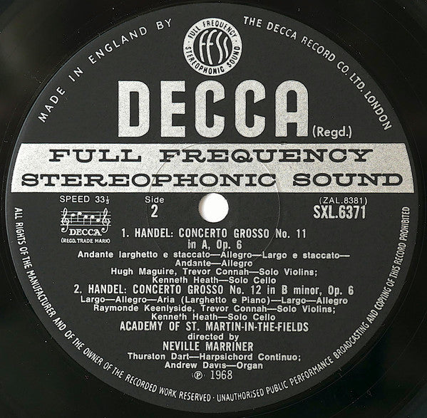 Handel* – Academy Of Saint Martin-in-the-Fields*, Neville Marriner* : Twelve Grand Concertos Opus Six · Volume III (Nos. 9-12) (LP, Album, RP)