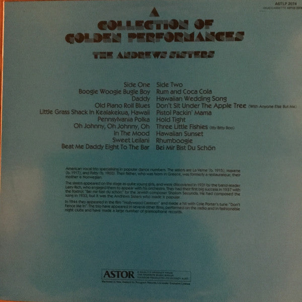 The Andrews Sisters : A Collection Of Golden Performances (LP, Comp)
