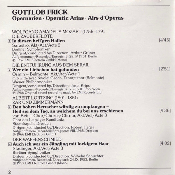 Gottlob Frick : Arien Und Szenen (CD, Comp)