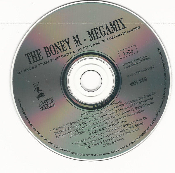 DJ Harold Crazy P Unlimited feat. The Hit House "W" Corperate Singers : The Boney M Megamix (CD, Comp, Mixed)