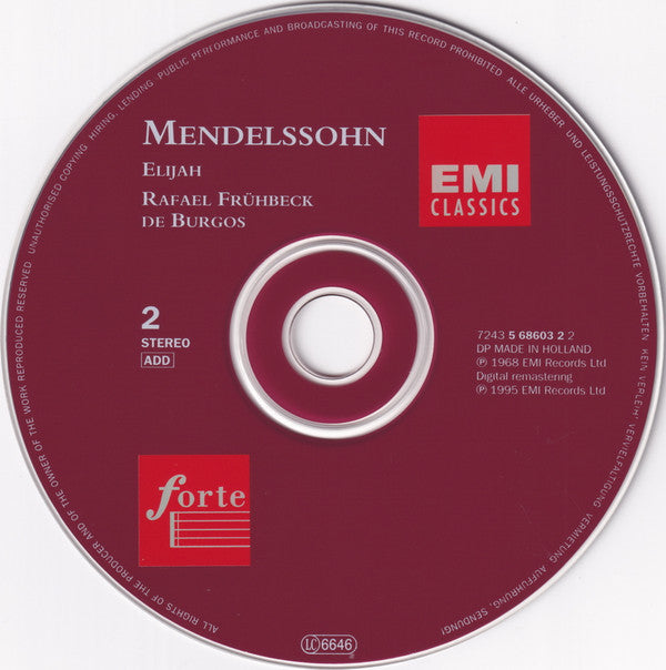 Mendelssohn*, Gwyneth Jones, Janet Baker, Nicolai Gedda, Dietrich Fischer-Dieskau, Rafael Frühbeck De Burgos : Elijah (2xCD, RE, RM)