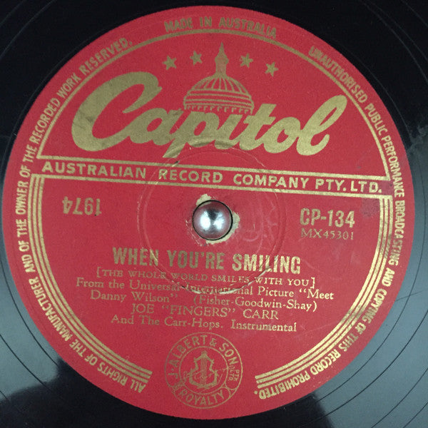 Joe "Fingers" Carr And The Carr-Hops : Music Makin’ Mama From Memphis / When You’re Smiling (Shellac, 10")
