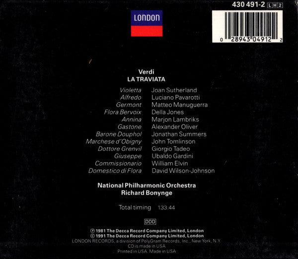Giuseppe Verdi, Joan Sutherland, Luciano Pavarotti, Matteo Manuguerra, National Philharmonic Orchestra, Richard Bonynge : La Traviata (2xCD + Box, RE)