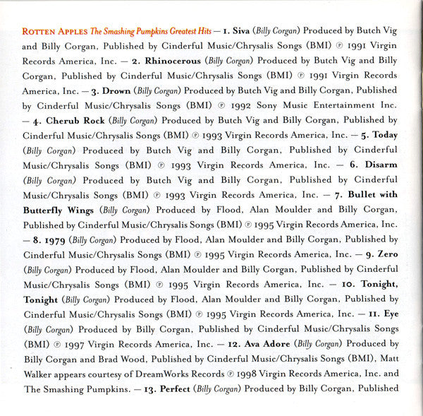 The Smashing Pumpkins : {Rotten Apples} The Smashing Pumpkins Greatest Hits (CD, Comp)