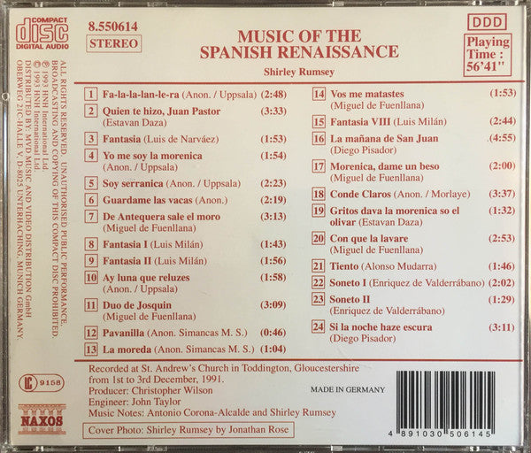 Shirley Rumsey : Music Of The Spanish Renaissance (CD, Album)