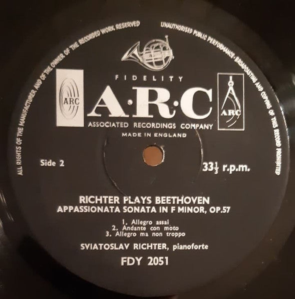 Sviatoslav Richter Plays Beethoven* : The Pathétique and Appassionata Sonatas (LP, Mono)