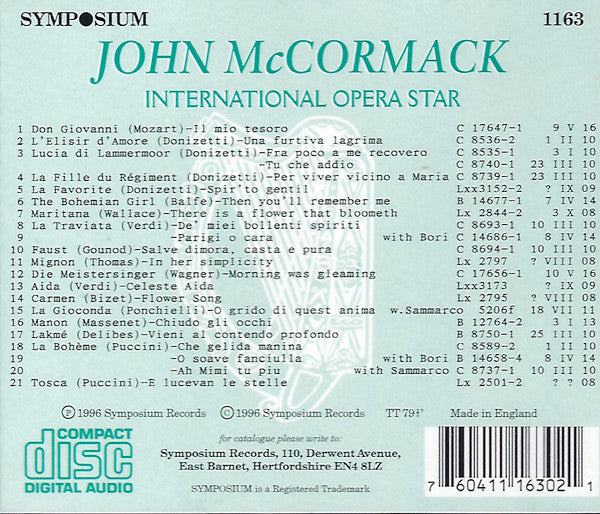 John McCormack (2) : International Opera Star (CD)