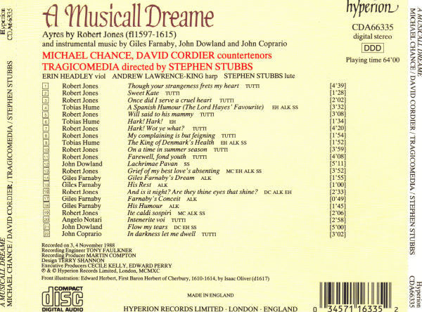 Tragicomedia With Michael Chance, David Cordier : A Musicall Dreame (CD, Album)