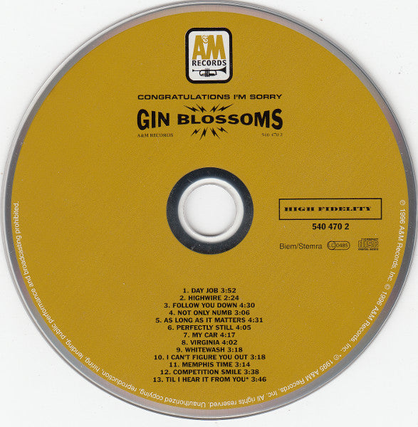 Gin Blossoms : Congratulations I'm Sorry (CD, Album, PMD)