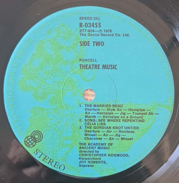 Henry Purcell - Joy Roberts (Soprano) • The Academy Of Ancient Music Directed By Christopher Hogwood : Theatre Music Vol. 1 (LP, Album, Club, RE)