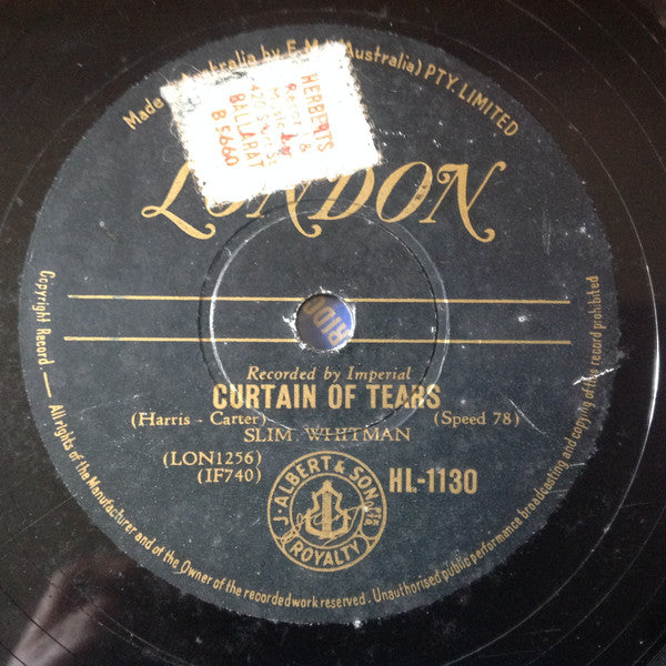 Slim Whitman : Curtain Of Tears / Smoke Signals (10")