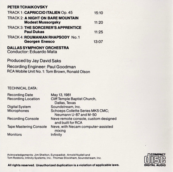 Dallas Symphony Orchestra, Eduardo Mata : Showpieces For Orchestra (CD, Album)