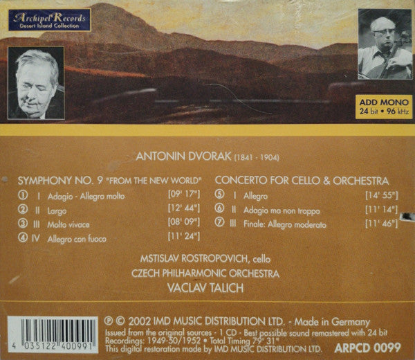 Dvorak*, Czech Philharmonic Orchestra*, Sviatoslav Rostropovich*, Vaclav Talich* : Symphony No. 9 »From The New World« / Concerto For Cello & Orchestra In B Minor (CD, Comp, Mono, RM)