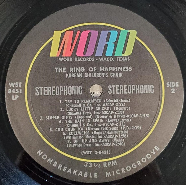 Korean Children's Choir : The Ring Of Happiness (LP, Album)