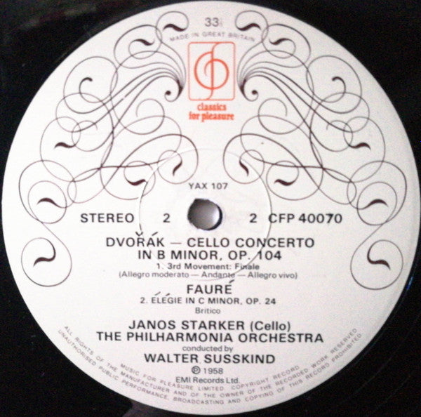 Antonín Dvořák / Gabriel Fauré - Philharmonia Orchestra, Walter Susskind, Janos Starker : Cello Concerto, Élégie (LP, Album)