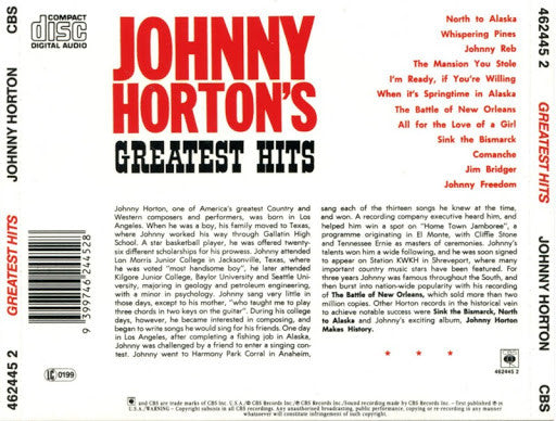 Johnny Horton : Johnny Horton's Greatest Hits (CD, Comp, RE)