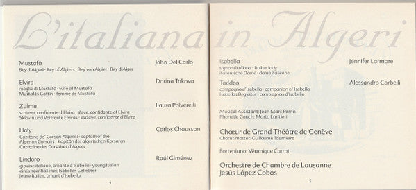 Orchestre De Chambre De Lausanne, Jesús López-Cobos, Gioacchino Rossini : L'italiana In Algeri (2xCD)