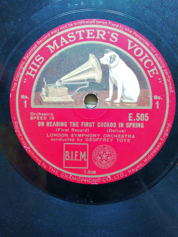Frederick Delius, London Symphony Orchestra, Geoffrey Toye : On Hearing the First Cuckoo in Spring (Shellac, 10")