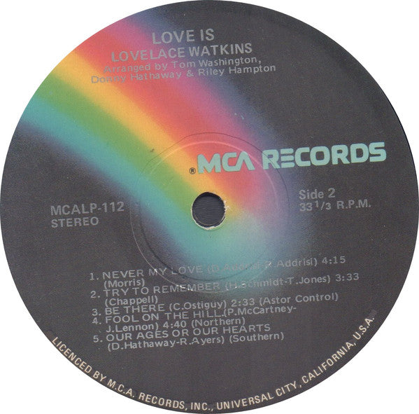 Lovelace Watkins : Love Is (LP, Album, Rai)