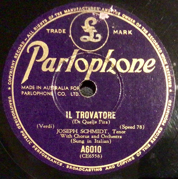 Joseph Schmidt : Rigoletto / Il Trovatore (Shellac, 10")