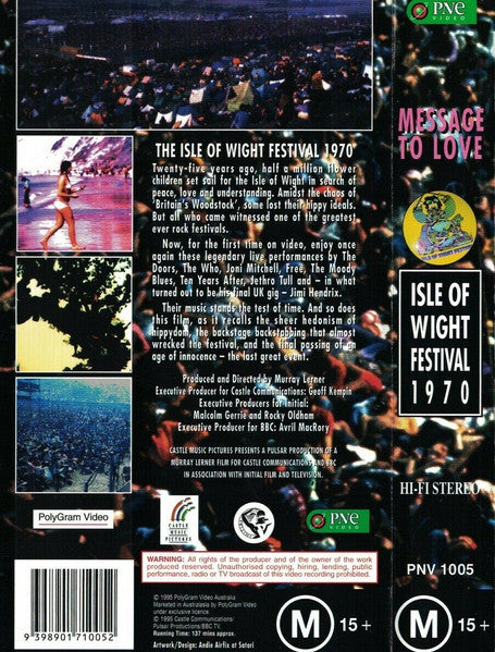Various : Message To Love ∙ The Isle Of Wight Festival 1970 (VHS, PAL)