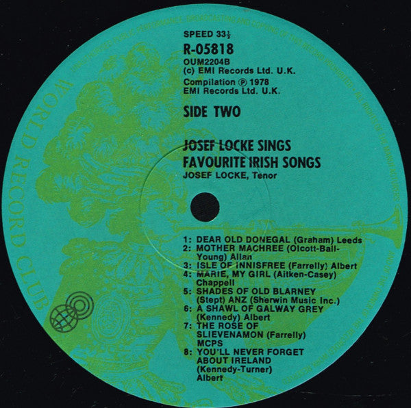 Josef Locke : Sings Favourite Irish Songs (LP, Comp, Mono, Club, RE)