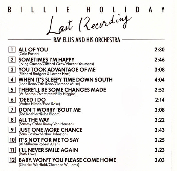 Billie Holiday With Ray Ellis And His Orchestra : Last Recording (CD, Album, RE, RM)