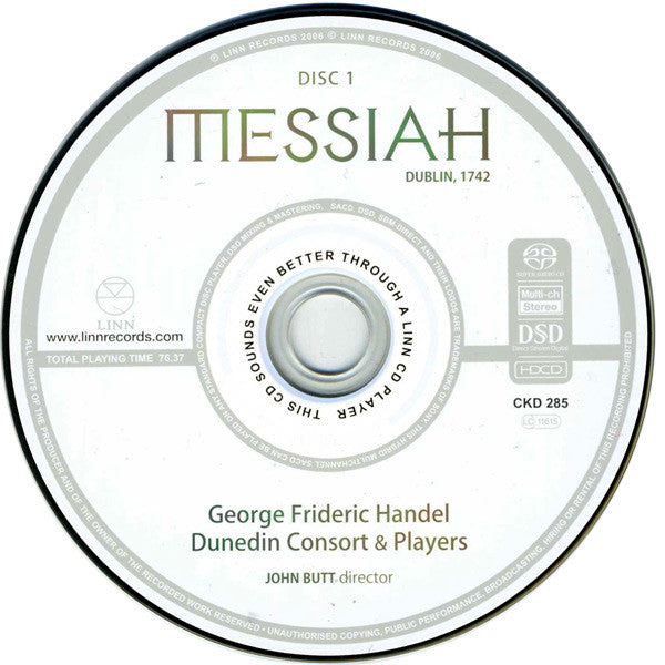 Georg Friedrich Händel, Dunedin Consort, John Butt, Susan Hamilton (2), Annie Gill, Clare Wilkinson, Nicholas Mulroy, Matthew Brook : Messiah (Dublin Version, 1742) (2xSACD, Hybrid, Multichannel, Album, HDC)