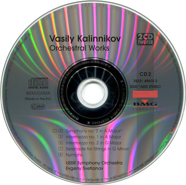 Vasily Kalinnikov* | USSR Symphony Orchestra* · Evgeny Svetlanov* : Orchestral Works (2xCD, Album, Comp)