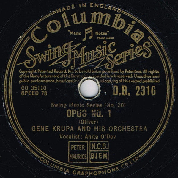 Gene Krupa And His Orchestra : Boogie Blues / Opus No. 1 (Shellac, 10", DT)