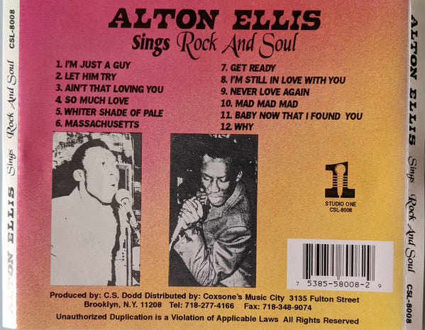 Alton Ellis : Sings Rock And Soul (CD, Album, RE)