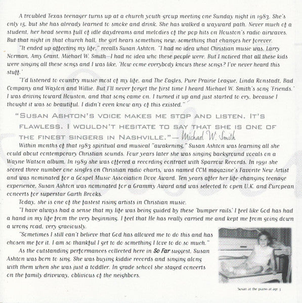 Susan Ashton : So Far: The Best Of Susan Ashton, Volume One (CD, Comp, Club)