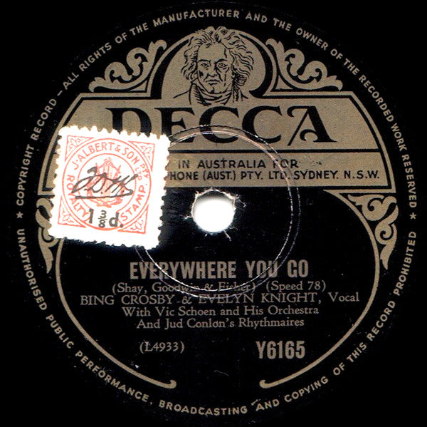 Bing Crosby And Evelyn Knight With Vic Schoen And His Orchestra And The Jud Conlon Rhythmaires : How It Lies, How It Lies, How It Lies / Everywhere You Go (Shellac, 10")