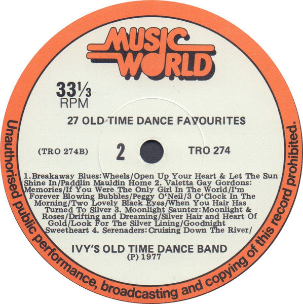 Ivy's Old Time Dance Band : 27 Old Time Dance Favourites (LP, Album)
